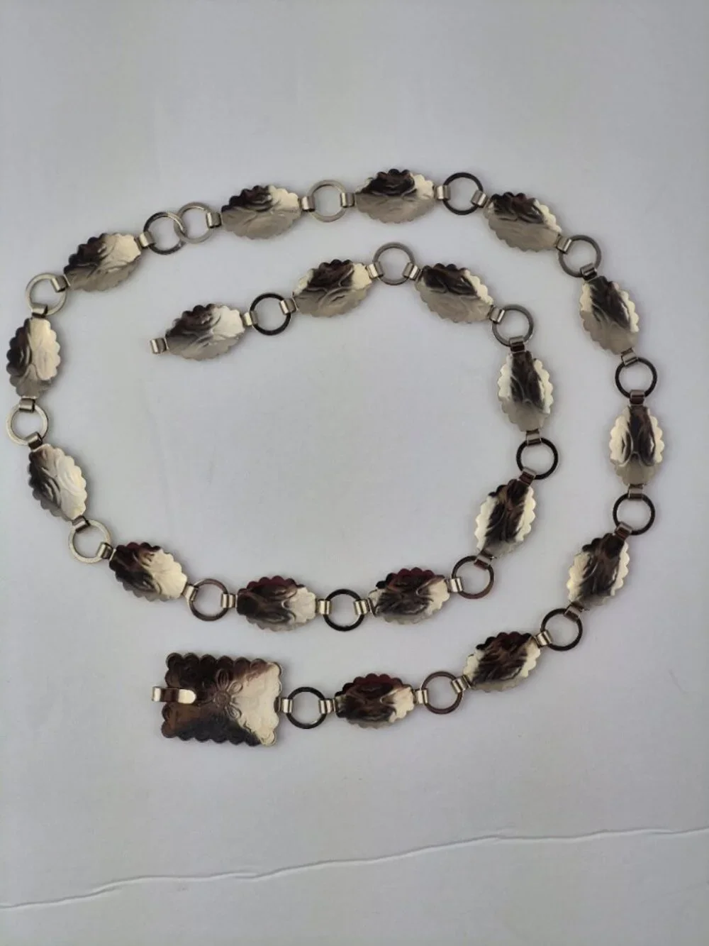 Silver Tone Concho Link Boho Belt Oval Medallions Rectangular Buckle Lightweight